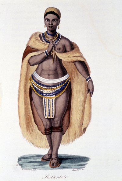 Femme Hottentote (Venus Hottentote) in traditioneller Tracht - in „Bibliotheque universelle des voyages“ von Albert Montémont, ed. Armand Aubrée von French School