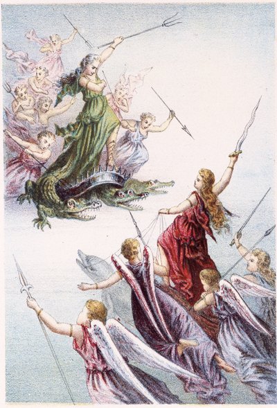 Kampf zwischen bösen und guten Geistern des Meeres - in „Reise zum Meeresgrund“ von H. de la Blanchère. Paris, ed. Jouvet et Cie, sd. 1880. von French School
