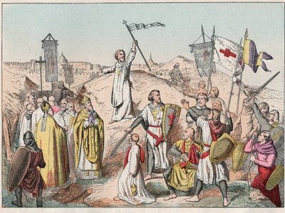Erster Kreuzzug: die Belagerung und Eroberung Jerusalems durch die Kreuzfahrer unter der Führung von Gottfried von Bouillon (1058-1100) im Jahr 1099 - Gravur Ende des 19. Jahrhunderts in "Nos Gires Nationales - Images" von French School