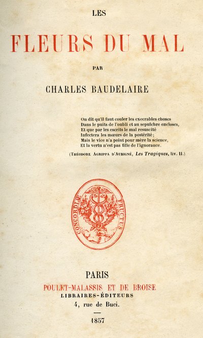 Erstausgabe von Les Fleurs du Mal von Charles Baudelaire von French School