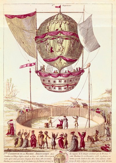 Erster Flug eines Heißluftballons, 22. Dezember 1783 in Defsessebruk (Wales) von French School