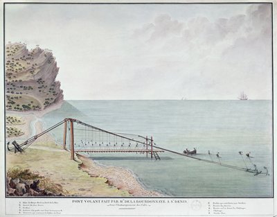 Schwimmende Brücke zum Laden von Kaffee, Saint-Denis, La Réunion, ca. 1730-40 von French School