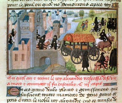 Wie Alexander der Große starb und begraben wurde, aus dem Manuskript von Jean Vauquelin, aus der Histoire du Grand Alexandre, 1460 von French School