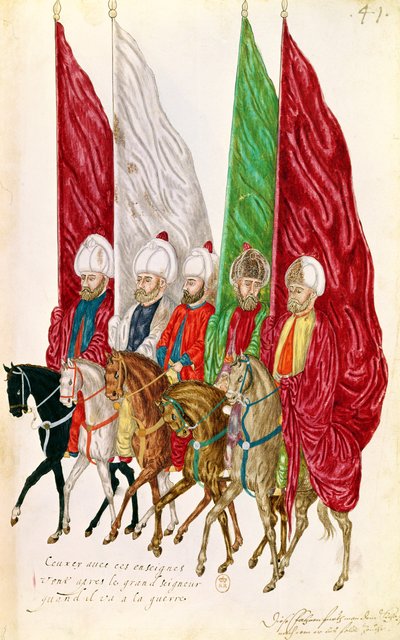 Fol.41 Männer mit Standarten folgen dem Seigneur in den Krieg, aus 