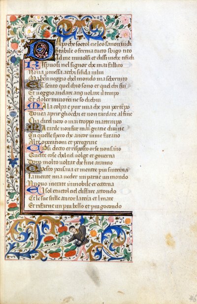 Francesco Petrarca (Petrarca): Incipit aus einem illuminierten Manuskript der französischen Schule des 14. Jahrhunderts. Städtische Bibliothek von Rimini. von French School