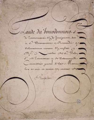 Französische Kalligraphie: Brief der Rechnungskammer von Louis Barbedor um 1640. von French School