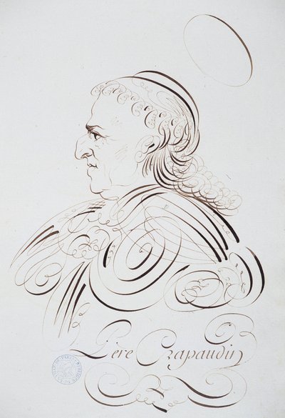 Französische Kalligraphie: Porträt von Pater Crapaudin von Bernard aus Paris um 1780. Historische Bibliothek der Stadt Paris. von French School