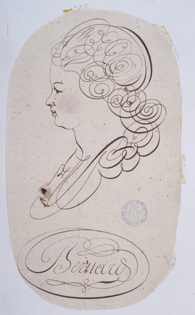 Französische Kalligraphie: Porträt einer jungen Person, ausgeführt von Bernard de Paris um 1780. von French School