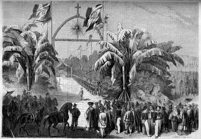 Französische Kolonisation: Erste katholische Messe in Saigon, Cochinchina von French School