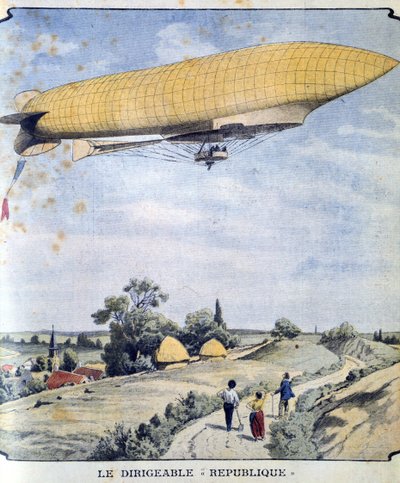 Französisches Militärluftschiff La Republique auf ihrem Jungfernflug von Paris nach Compiegne von French School