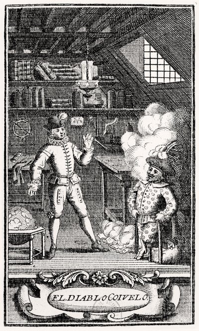 Frontispiz von Dubercelle für "The Devil upon Two Sticks", um 1787 von French School