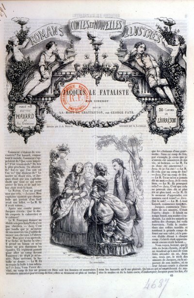 Frontispiz einer Sammlung von Romanen und Geschichten mit Jacques le Fataliste von Diderot, veröffentlicht in Paris 1849 von French School