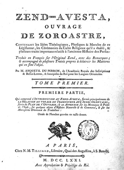 Frontispiz einer Ausgabe des Zend Avesta, 1771 von French School