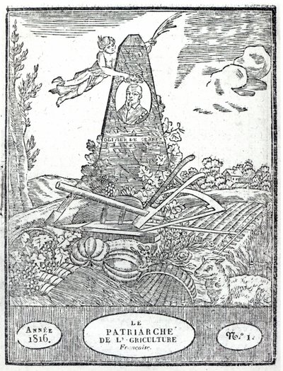 Frontispiz zu einem landwirtschaftlichen Almanach mit einem Porträt von Olivier de Serres (1539-1619), 1816 von French School