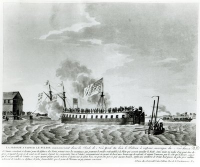 Fultons dampfbetriebenes Kriegsschiff, Fulton der Erste, entworfen und gebaut von Robert Fulton zur Verteidigung von New York im Krieg von 1812 von French School