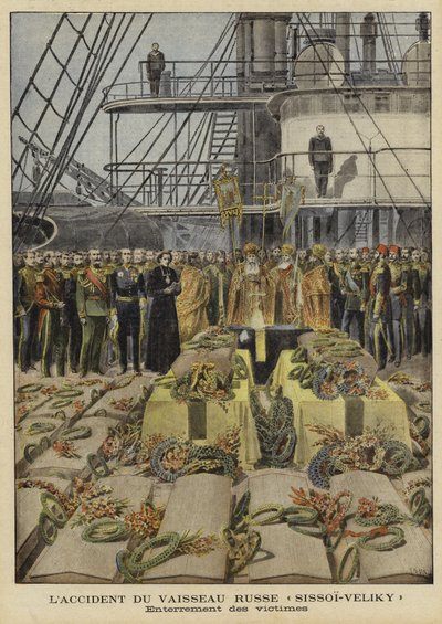Beerdigung der Opfer des Unfalls auf dem russischen Schlachtschiff Sissoi Veliky, 1897 von French School