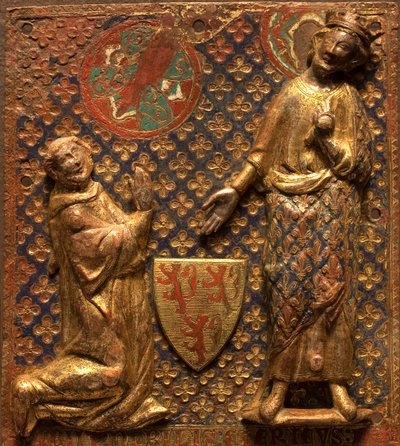 Grabplatte: Guy de Meyos kniet vor Saint Louis (Ludwig IX. von Frankreich) von French School