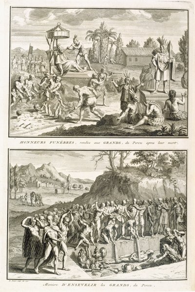 Begräbnisriten und die Art der Bestattung von Herren nach ihrem Tod in Peru, Illustration aus Religiöse Zeremonien und Bräuche, graviert von Bernard Picart (1673-1733) 1722 von French School