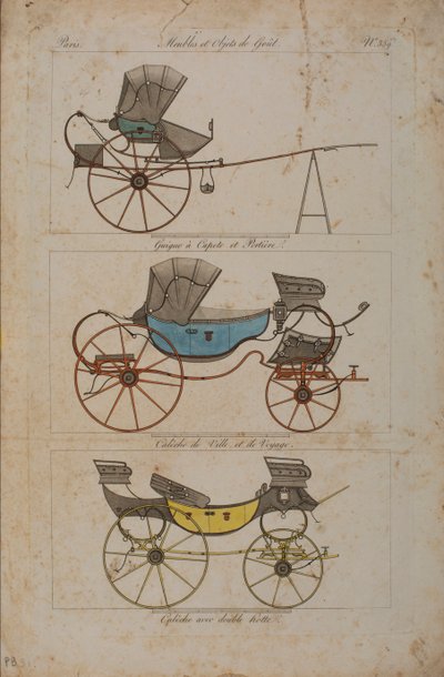 Möbel und Geschmackvolle Objekte, Nr. 32, Phaeton Einfach (farbige Gravur) von French School