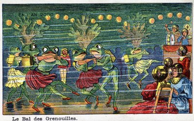 Futuredays: Eine Vision des 19. Jahrhunderts vom Jahr 2000 - Serie „Im Jahr 2000“: Der Ball der Frösche (unter dem Meer). Chromolithographie von Villemard von French School