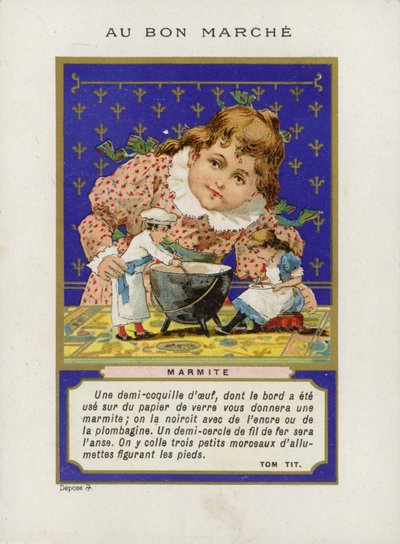 Mädchen spielt mit Puppen und Rührschüssel, Marmite von French School