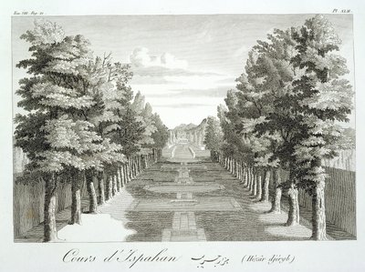 Gärten in Tshehar-Bagh, Isfahan, aus Voyages du Chevalier Chardin en Perse, et autres Lieux de l