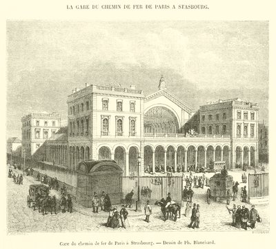 Bahnhof der Eisenbahn von Paris nach Straßburg (Gravur) von French School