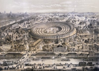Gesamtansicht der Weltausstellung 1867, aufgenommen vom Trocadero-Hügel, Paris, 1867 von French School