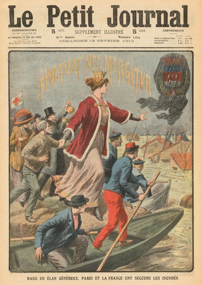 Großzügigkeit der Stadt Paris und Frankreichs bei der Rettung der Opfer der Überschwemmungen, Illustration aus 