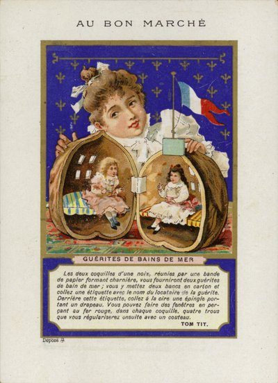 Mädchen spielt mit Puppen in Walnussschale, Guerites de bains de mer von French School