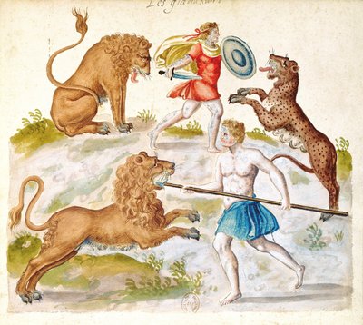 Gladiatoren kämpfen mit Tieren von French School