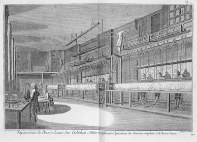 Gobelin-Werkstätten, aus der Enzyklopädie von Denis Diderot (1713-84), graviert von Robert Benard (geb. 1734), veröffentlicht ca. 1770 von French School