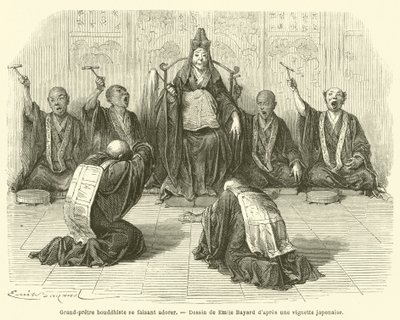 Buddhistischer Hohepriester, der angebetet wird (Stich) von French School