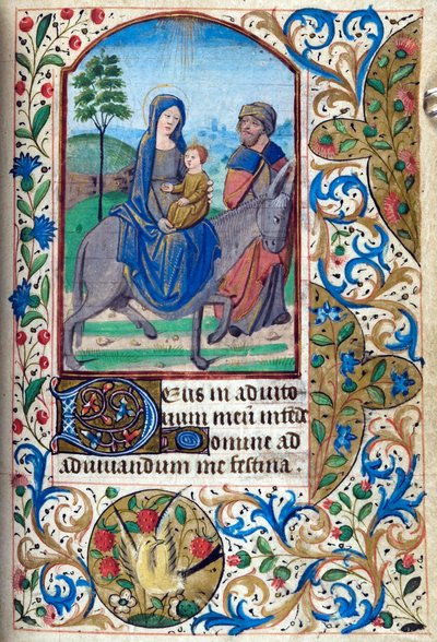 H/L-3-3 fol. 74r Flucht nach Ägypten, aus Stundenbuch, Gebrauch von Paris, Mitte des 15. Jahrhunderts von French School