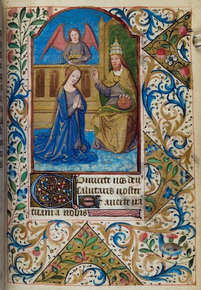 H/L-3-3 fol. 80r Krönung der Jungfrau, aus Stundenbuch, Gebrauch von Paris, Mitte des 15. Jahrhunderts von French School