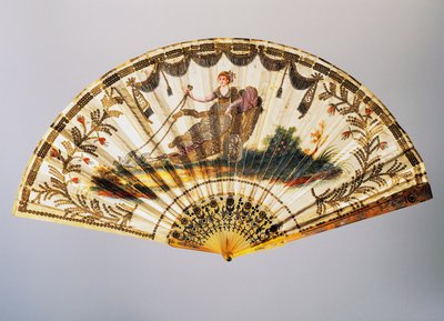 Fächer mit Venus auf ihrem Wagen, bemaltes Seidenblatt von French School