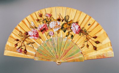 Handfächer mit Rosen und Insekten, Seide und Perlmutt, erstellt von Felix Alexandre, Paris, ca. 1870 von French School