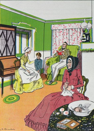 Er weiß es nicht. Schrecklich., unterbrach Miss Murdstone, aus Kapitel IV von David Copperfield von Charles Dickens (1812-70) von French School