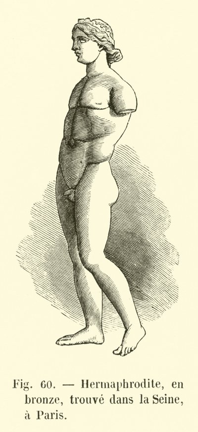 Hermaphrodit, in Bronze, gefunden in der Seine, Paris (Gravur) von French School