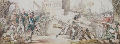 Heroischer Tod von Desilles bei dem Versuch, die Schlacht während der Meuterei von Nancy am 31. August 1790 zu stoppen von French School