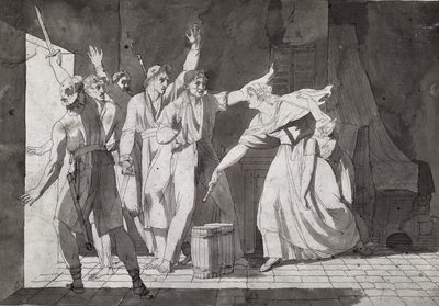 Heldentum einer Frau, die sich Vendée-Räubern stellt, nachdem sie die Kontrolle über Saint-Mithier erlangt hat, 1793 von French School