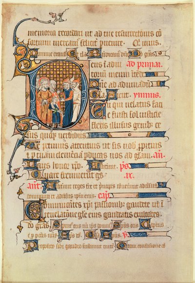 Illustrierter Initialbuchstabe D aus einem Psalter, 1340 von French School