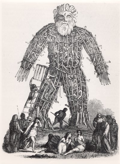 Menschenopfer durch gallische Druiden in einem Weidenmann, aus Magasin Pittoresque, 1833 von French School