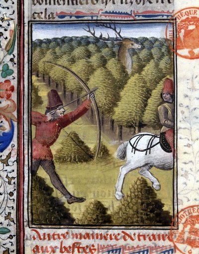 Jagdszene in Das Jagdbuch von Gaston Phoebus, Graf von Foix, Herr von Béarn. 14. Jahrhundert von French School