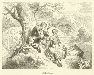 Ichabod und Katrina (Gravur) von French School