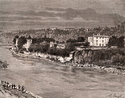 Ile Barbe in der Mitte der Saone, im 9. Arrondissement von Lyon - Gravur in „La France illustree: Geographie, Geschichte, statistische Verwaltung“ von V.-A. Malt-Brown. 1884 von French School