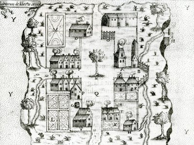 Île Ste. Croix, die früheste französische Siedlung in Akadien, 1604, aus den Reisen von Samuel de Champlain, 1613 von French School
