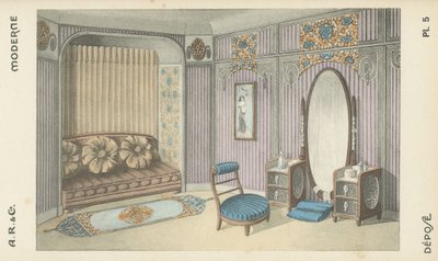 Illustration aus dem Innenarchitektur-Produktkatalog von A R & Cie, Frankreich von French School