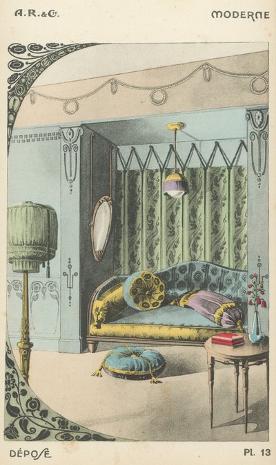 Illustration aus dem Innenarchitektur-Produktkatalog von A R & Cie, Frankreich von French School