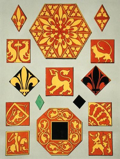 Illustration von Keramikmustern aus dem 13. Jahrhundert aus einem Dekorationsquellenbuch von French School
